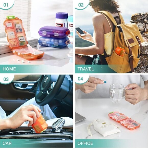 Travel Pill Organizer w Labels & 1 Drawstring Pouch (PEACH) / BRAND NEW SEALED. - Picture 4 of 8